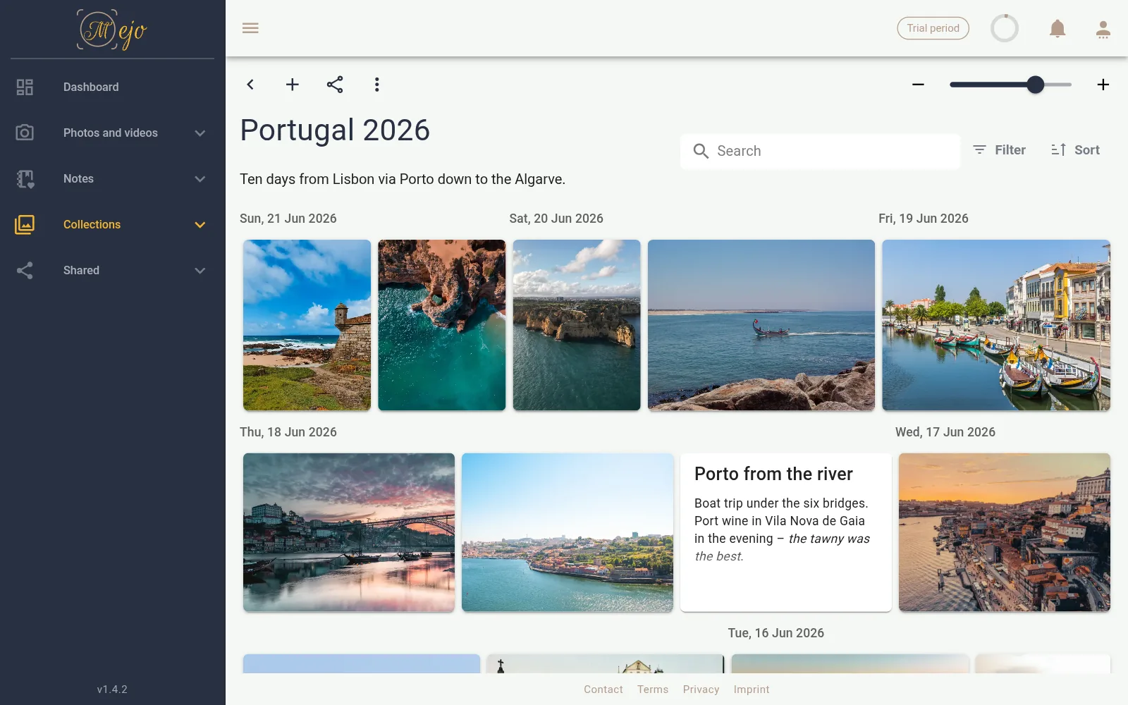 A collection in Mejo with photos and a note